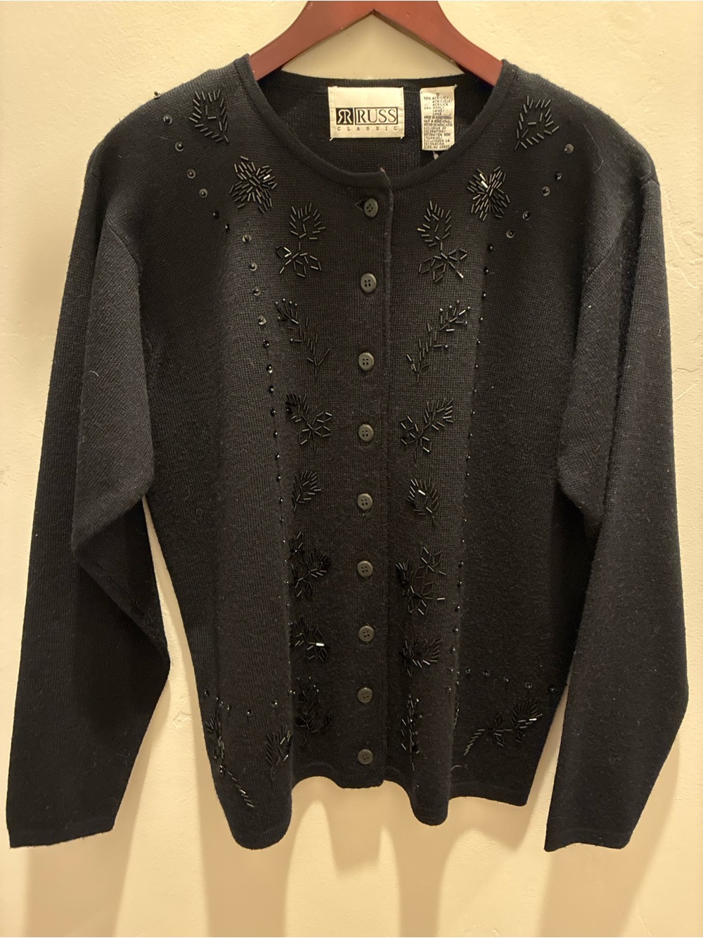Classic Black Beaded and sequins Button-Front Cardigan